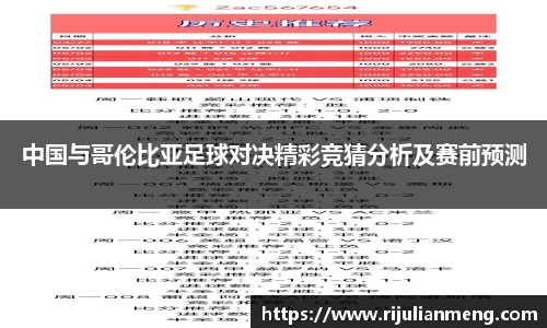 中国与哥伦比亚足球对决精彩竞猜分析及赛前预测